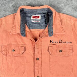 Wrangler‎ Button Up Short Sleeve Men's L Shirt Harley Davidson Biker Pockets